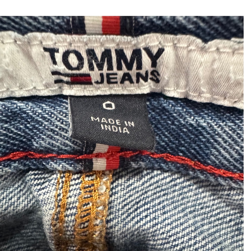 Tommy Jeans Denim Mini Skirt Eyelet Lace Hem Medium Wash Blue Womens Size 0 - Picture 2 of 6